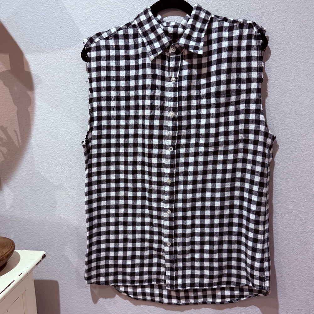 Aqua (Bloomingdale’s) Black White Gingham Rhinestone Skull Flannel